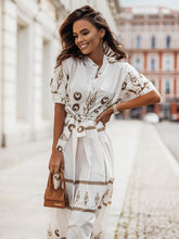 Maxikleid mit Stehkragen, halblangen Ärmeln, Leinen, sexy Blumendruck, Kordelzug, bodenlanges Kleid